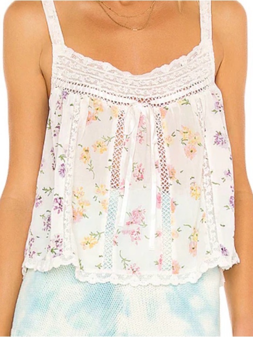 LoveShackFancy White Floral Lace-Trim Camisole